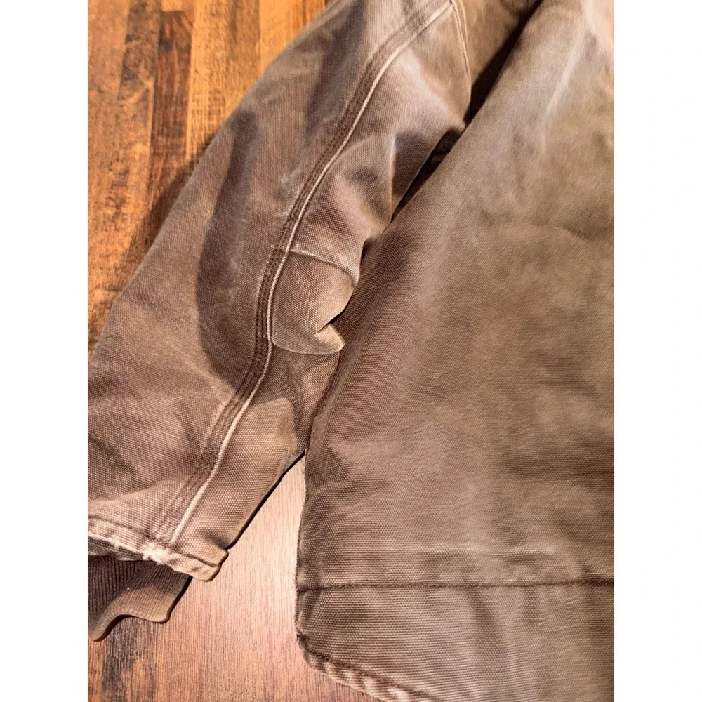 Carhartt Kids Brown Duck Canvas Sherpa Lined Hooded Jacket Size 5 Distressed‎
